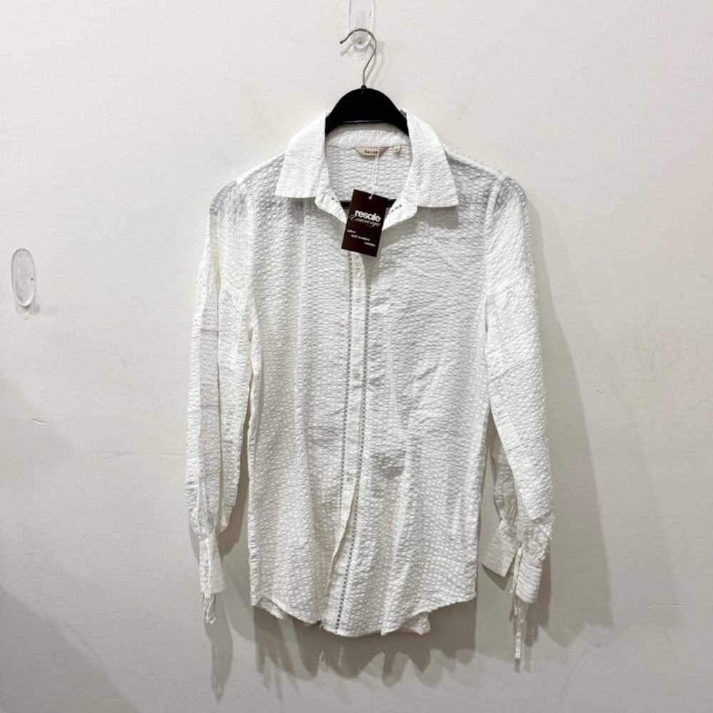 Salsa Cotton Blend Long Sleeve Button-Up Shirt w/ Ties White Women's Size XS / S